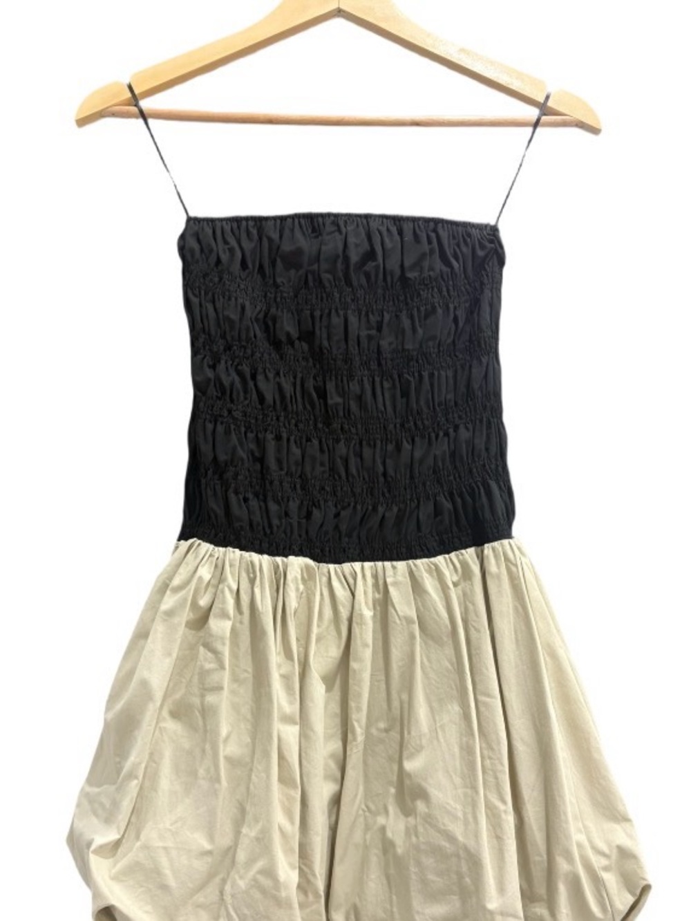 DISSH Strapless Two-Tone Smocked Bodice Dress in Black and Cream
